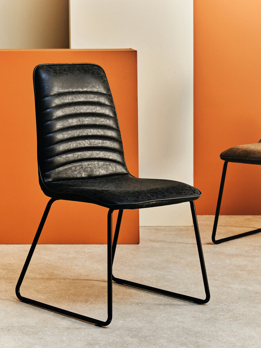 Orsina New Foundry Black Leather Effect Armless Industrial Accent Chair