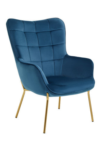 Orsina Stockholm Blue Velvet Accent Chair – Tufted Back with Gold Legs