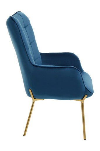 Orsina Stockholm Blue Velvet Accent Chair – Tufted Back with Gold Legs