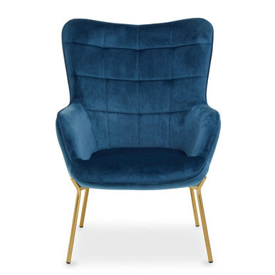 Orsina Stockholm Blue Velvet Accent Chair – Tufted Back with Gold Legs