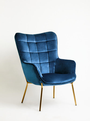 Orsina Stockholm Blue Velvet Accent Chair – Tufted Back with Gold Legs