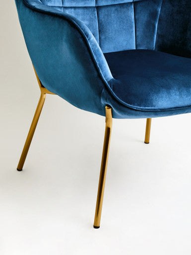 Orsina Stockholm Blue Velvet Accent Chair – Tufted Back with Gold Legs