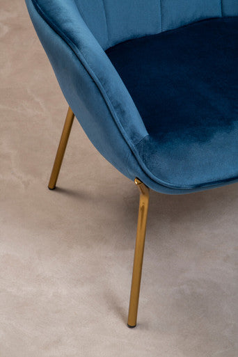 Orsina Stockholm Blue Velvet Accent Chair – Tufted Back with Gold Legs