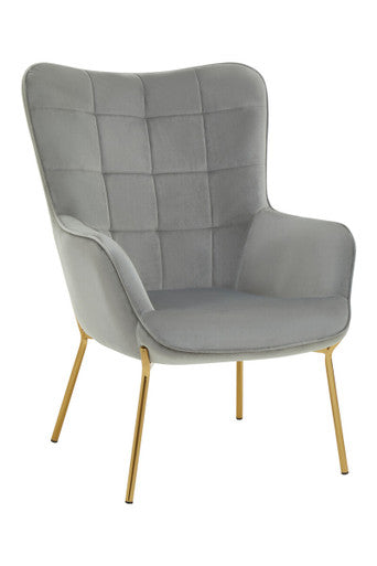 Orsina Stockholm Grey Velvet Accent Chair – Tufted with Gold Legs