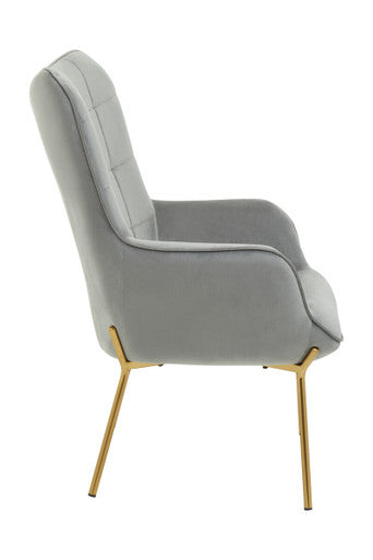 Orsina Stockholm Grey Velvet Accent Chair – Tufted with Gold Legs