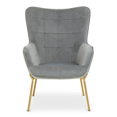 Orsina Stockholm Grey Velvet Accent Chair – Tufted with Gold Legs