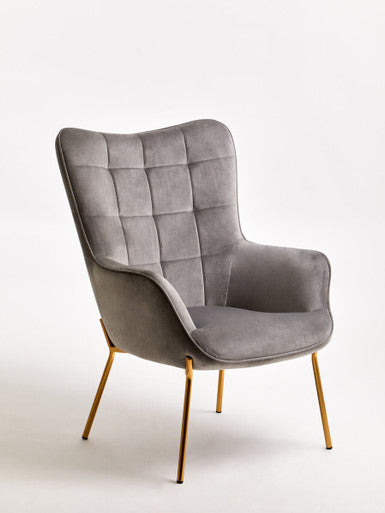Orsina Stockholm Grey Velvet Accent Chair – Tufted with Gold Legs