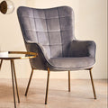 Orsina Stockholm Grey Velvet Accent Chair – Tufted with Gold Legs