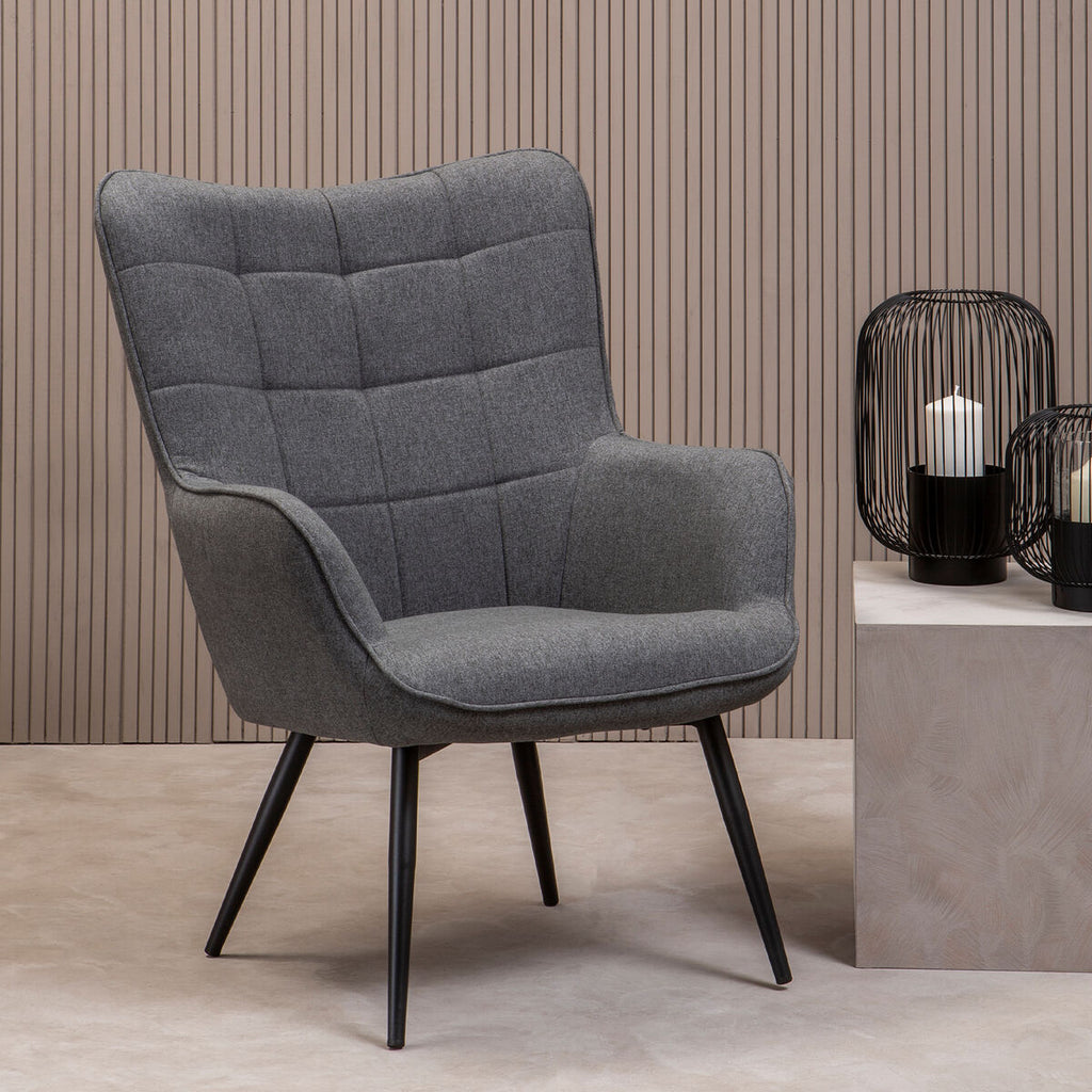 Orsina Stockholm Grey Fabric Armchair – Modern Tufted Accent Chair