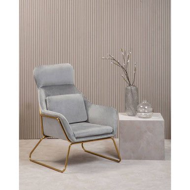 Orsina Stockholm Grey Velvet Armchair with Gold Base – Modern Accent Chair