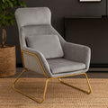 Orsina Stockholm Grey Velvet Armchair with Gold Base – Modern Accent Chair