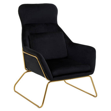 Orsina Stockholm Black Velvet Armchair | Modern Gold Metal Accent Chair