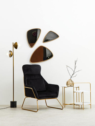 Orsina Stockholm Black Velvet Armchair | Modern Gold Metal Accent Chair