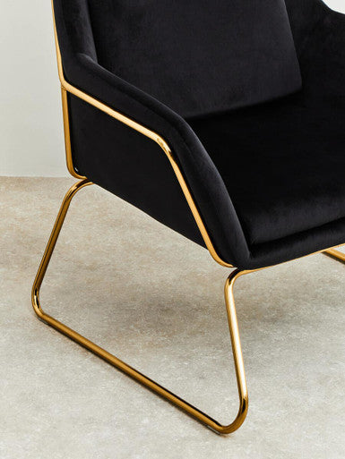 Orsina Stockholm Black Velvet Armchair | Modern Gold Metal Accent Chair