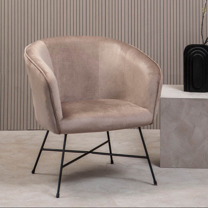 Orsina Stockholm Curved Accent Chair – Mink Velvet & Black Metal