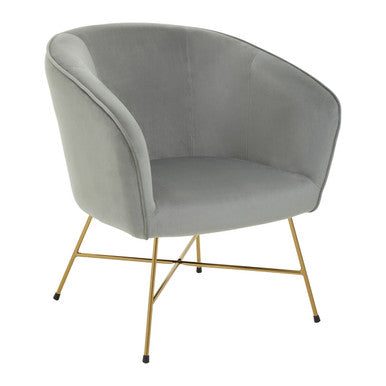 Orsina Stockholm Grey Velvet Curved Accent Chair with Gold Frame