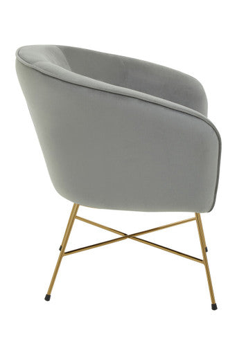 Orsina Stockholm Grey Velvet Curved Accent Chair with Gold Frame