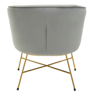 Orsina Stockholm Grey Velvet Curved Accent Chair with Gold Frame