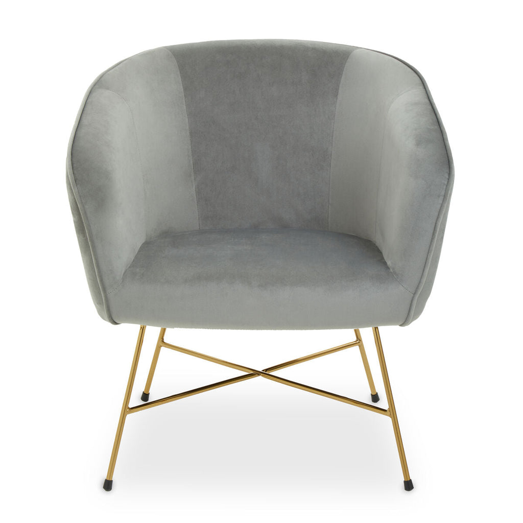 Orsina Stockholm Grey Velvet Curved Accent Chair with Gold Frame