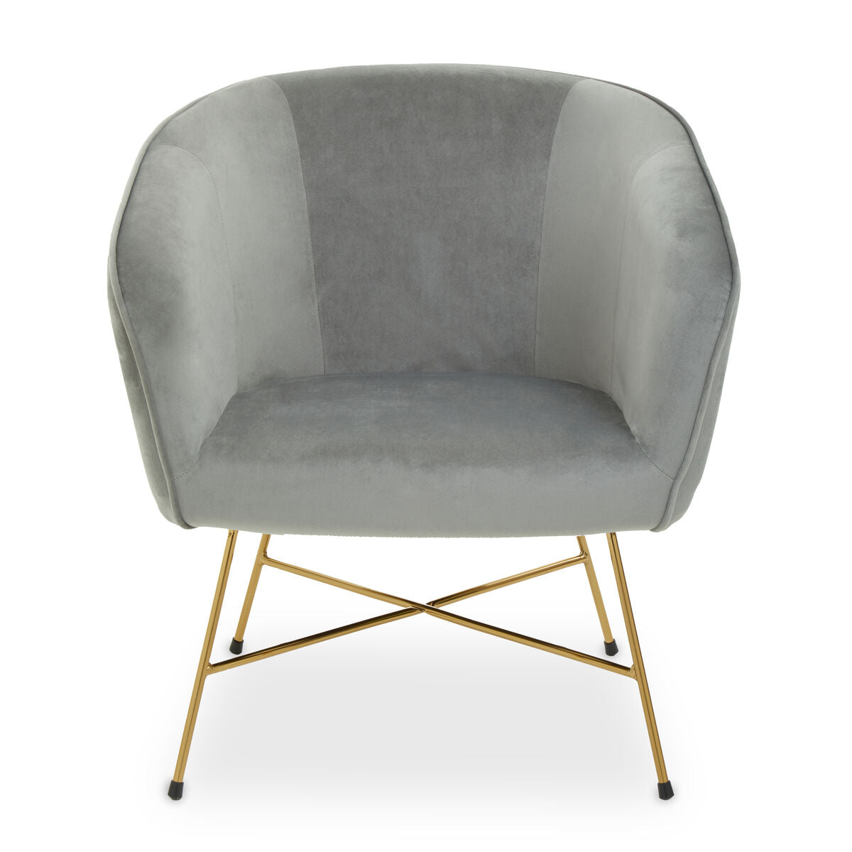 Orsina Stockholm Grey Velvet Curved Accent Chair with Gold Frame