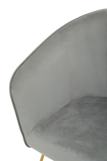 Orsina Stockholm Grey Velvet Curved Accent Chair with Gold Frame