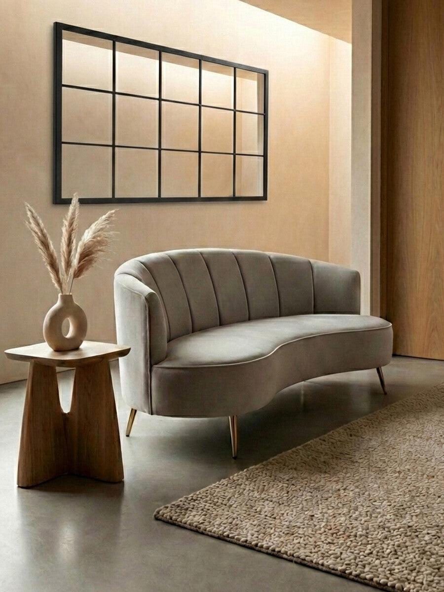 Orsina Hasna 3 Seater Grey Velvet Sofa | Modern Couch with Gold Legs