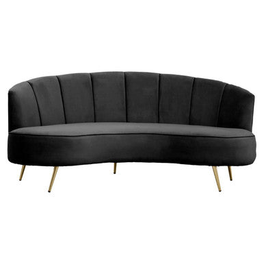 Orsina Hasna 3-Seater Black Velvet Sofa with Gold Legs | Modern Couch