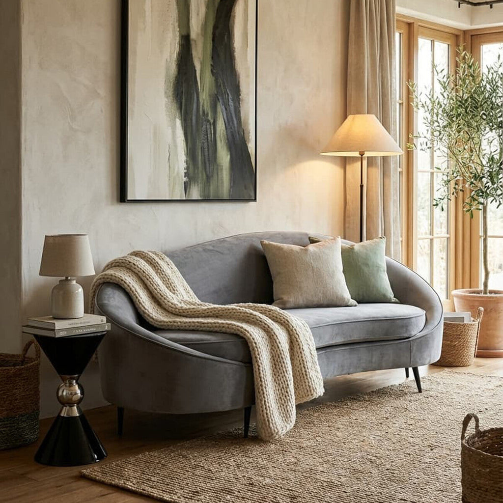 Orsina Hasina 3 Seater Grey Velvet Sofa | Modern Living Room Couch