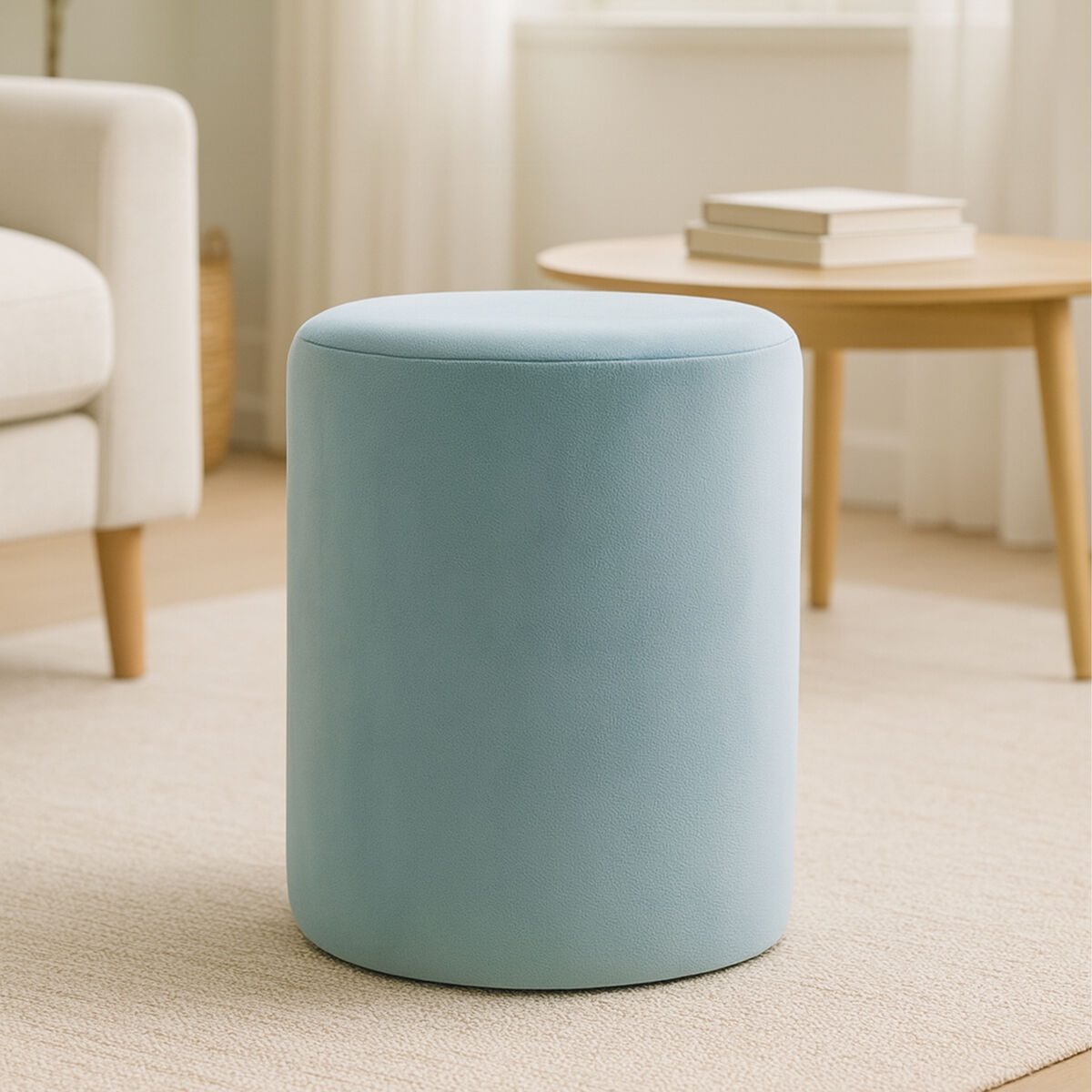 Orsina Haley Blue Velvet Pouffe – Compact Footrest and Accent Seat