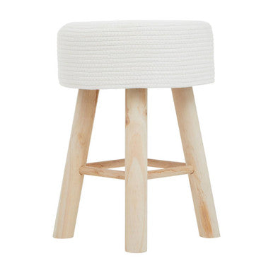 Orsina Lentigo White Cotton Rope Stool – Modern Woven Round Accent Seat