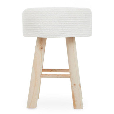 Orsina Lentigo White Cotton Rope Stool – Modern Woven Round Accent Seat