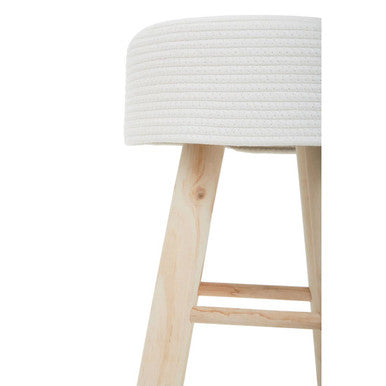 Orsina Lentigo White Cotton Rope Stool – Modern Woven Round Accent Seat