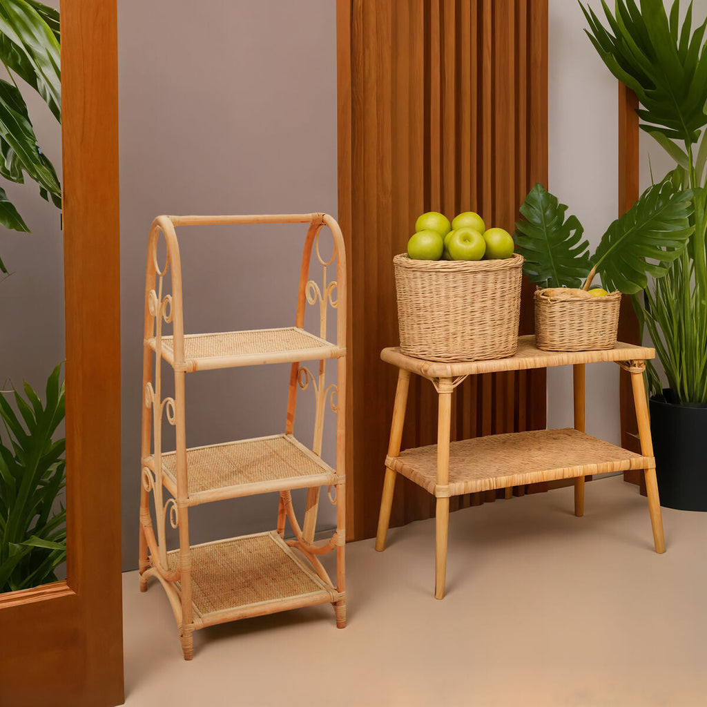 Orsina Mataram Three Tier Rattan Square Shelf Unit – Natural Storage