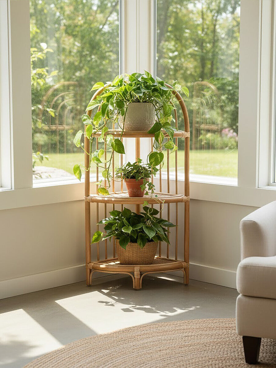 Orsina Mataram Natural Rattan Corner Shelf – 3-Tier Display Unit