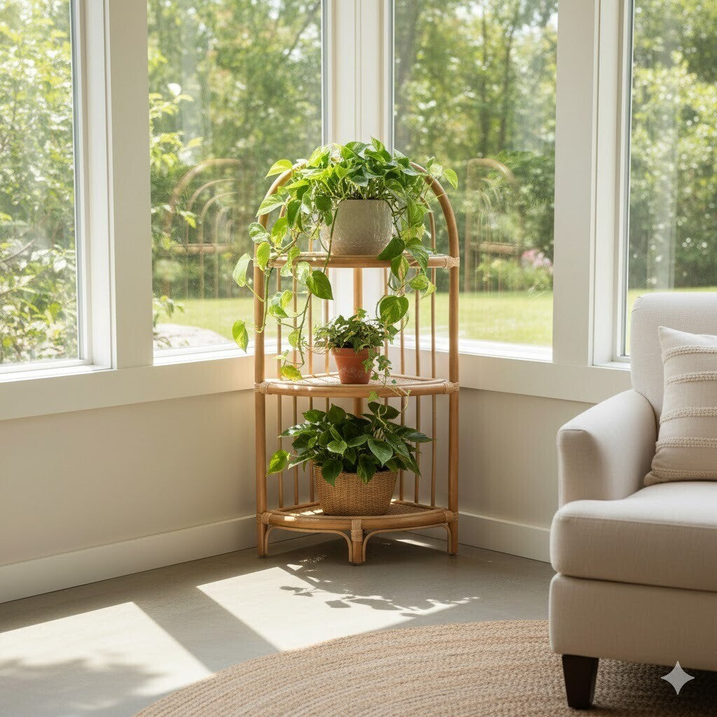 Orsina Mataram Natural Rattan Corner Shelf – 3-Tier Display Unit