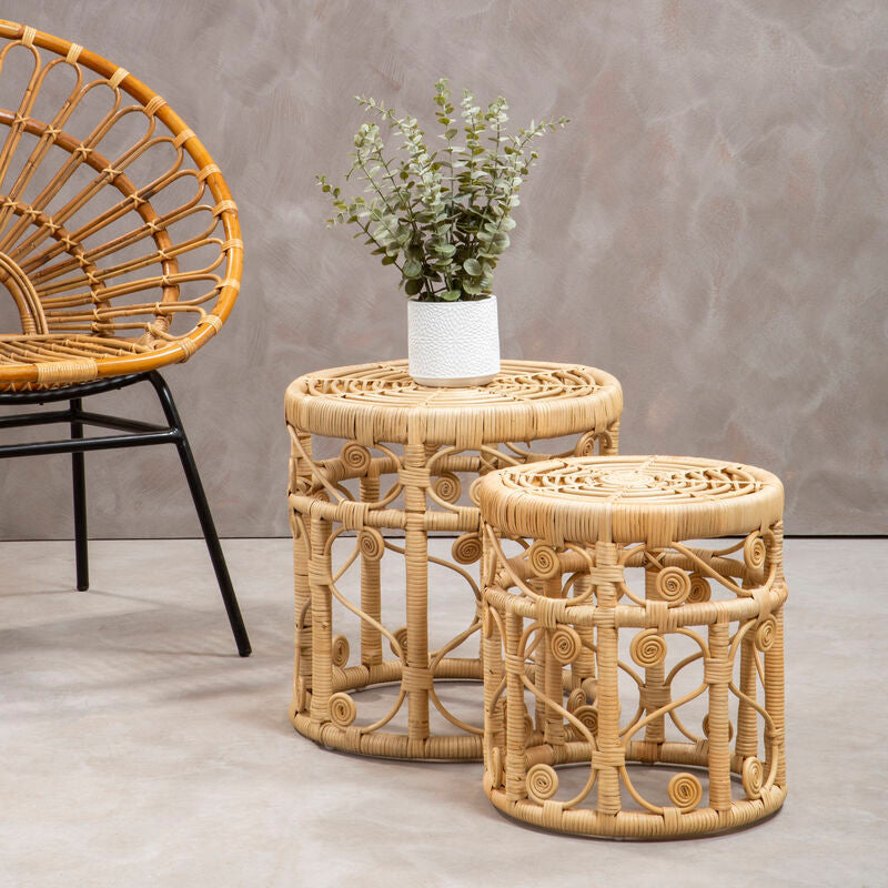 Orsina Mataram Natural Rattan Nesting Side Tables - Set of 2