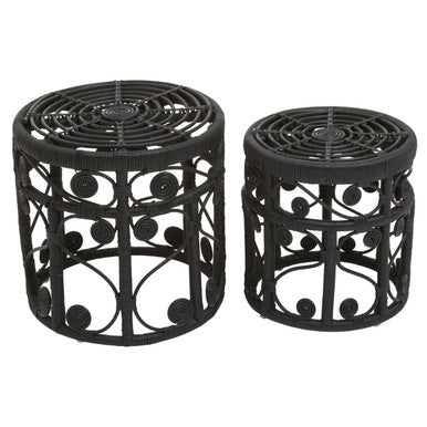 Orsina Mataram Black Rattan Nesting Tables – Set of 2 Woven Side Tables