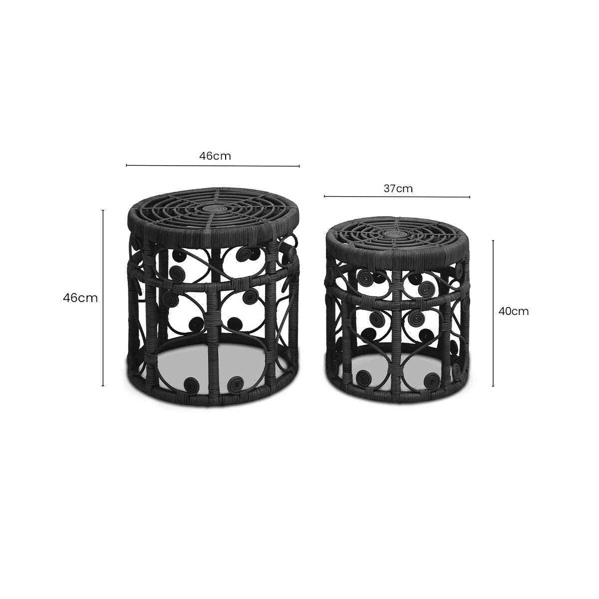 Orsina Mataram Black Rattan Nesting Tables – Set of 2 Woven Side Tables