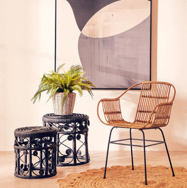 Orsina Mataram Black Rattan Nesting Tables – Set of 2 Woven Side Tables