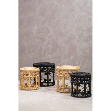 Orsina Mataram Black Rattan Nesting Tables – Set of 2 Woven Side Tables
