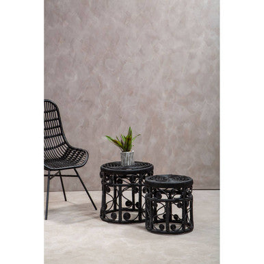 Orsina Mataram Black Rattan Nesting Tables – Set of 2 Woven Side Tables