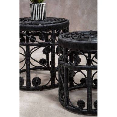 Orsina Mataram Black Rattan Nesting Tables – Set of 2 Woven Side Tables