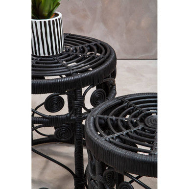Orsina Mataram Black Rattan Nesting Tables – Set of 2 Woven Side Tables