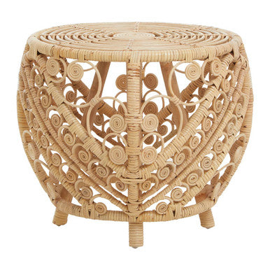 Orsina Mataram Large Natural Rattan Side Table with Scrolled Detail