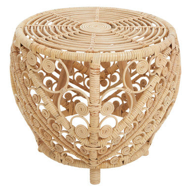Orsina Mataram Large Natural Rattan Side Table with Scrolled Detail