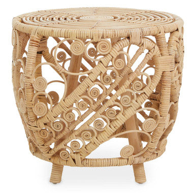 Orsina Mataram Large Natural Rattan Side Table with Scrolled Detail