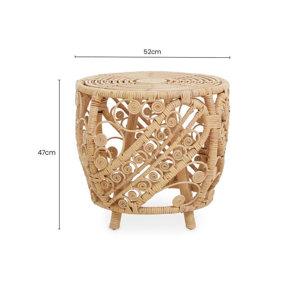 Orsina Mataram Large Natural Rattan Side Table with Scrolled Detail
