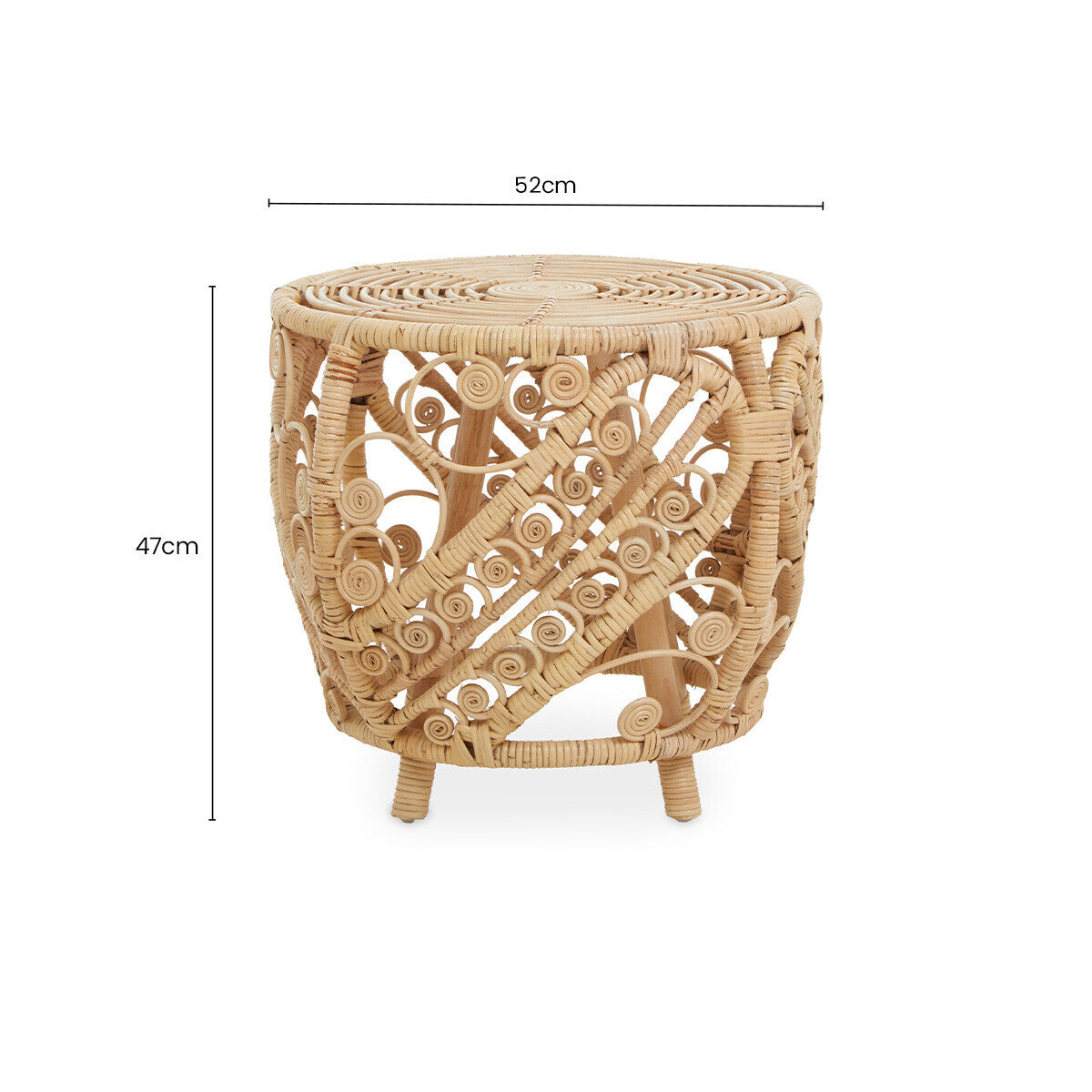Orsina Mataram Large Natural Rattan Side Table with Scrolled Detail