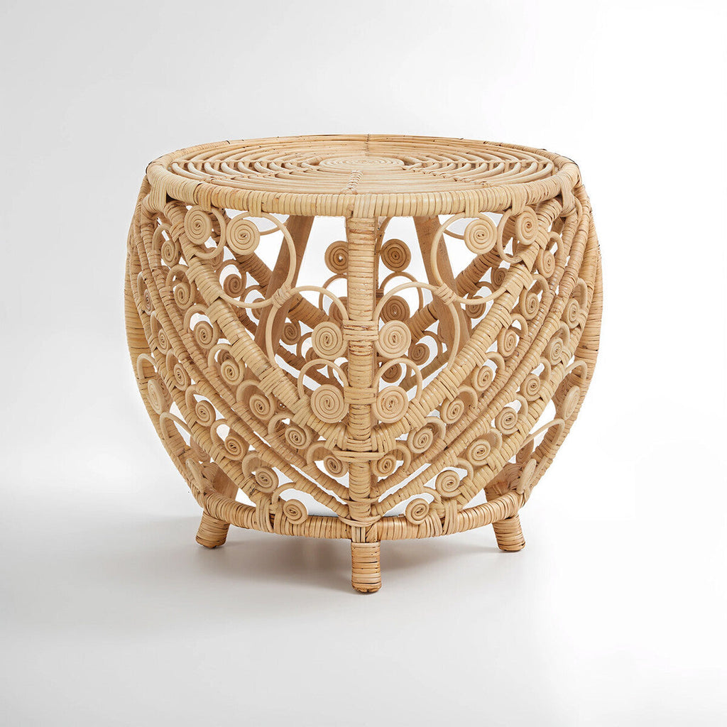 Orsina Mataram Large Natural Rattan Side Table with Scrolled Detail
