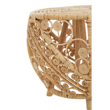 Orsina Mataram Large Natural Rattan Side Table with Scrolled Detail